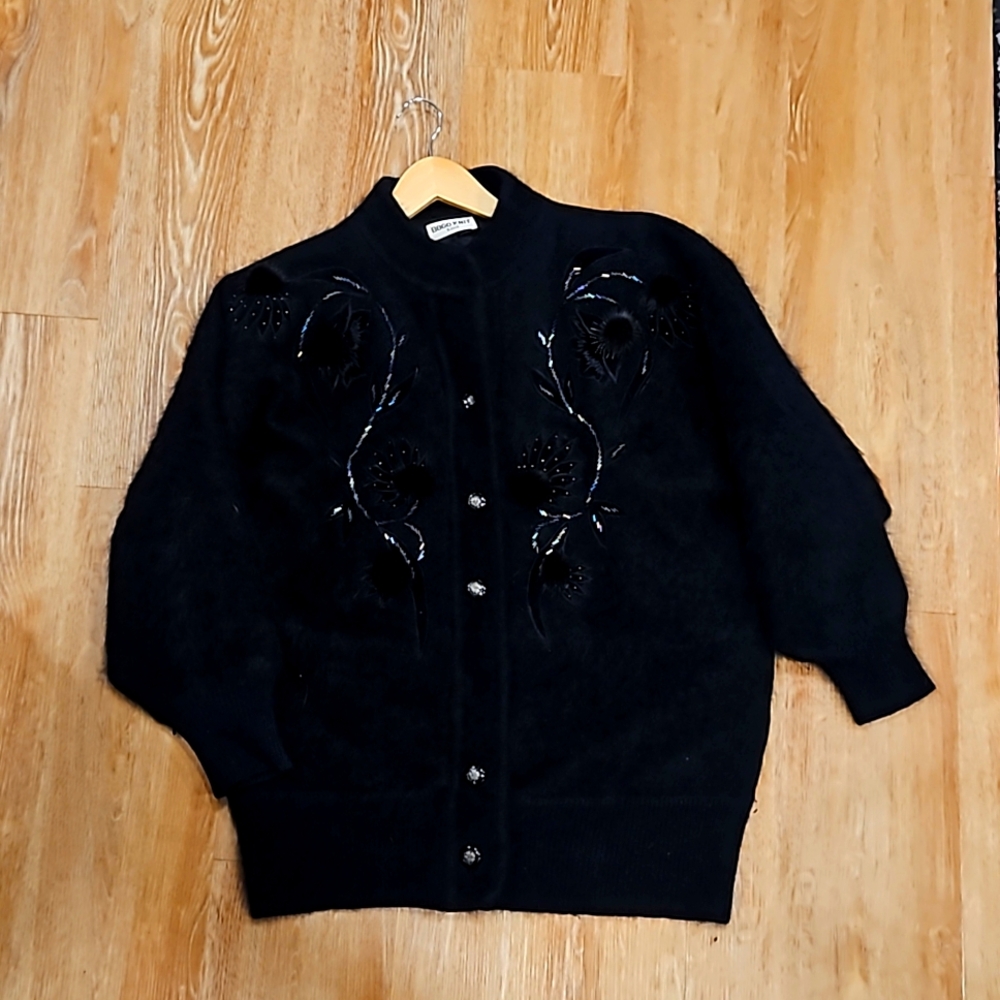 Bogo Knit Angora and wool lined beaded cardigan/sweater.